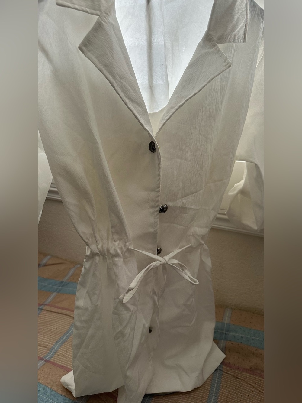 White Button-Front Leisure Coat with Tie Waist three piece set